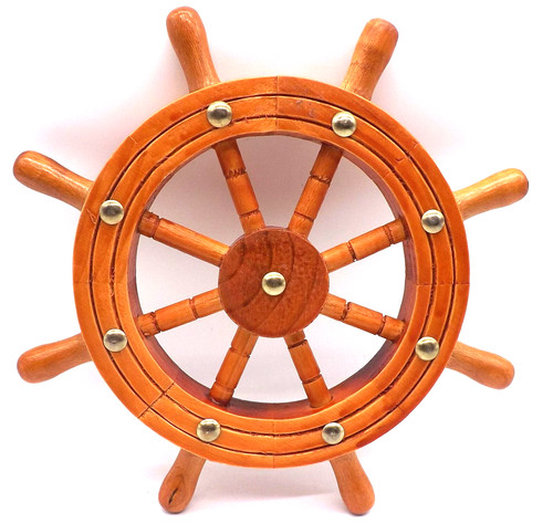 Wood ship steering wheel - wood,