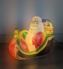 Vintage 1970s Santa In Sleigh Lighted Blow Mold Outdoor Christmas Light