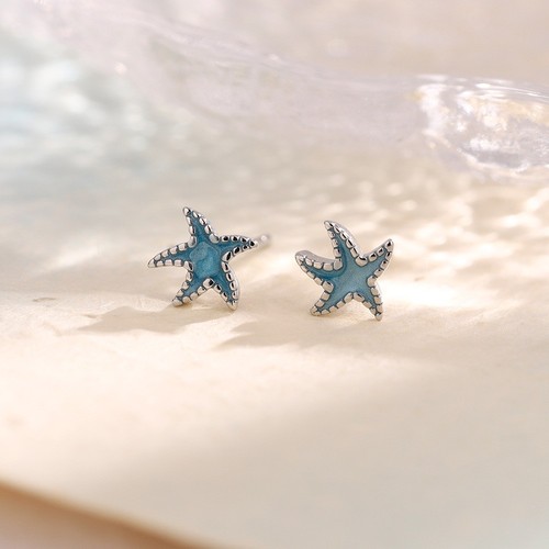 Starfish enamel blue earrings - enamel,