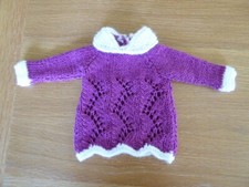 BABY GIRLS / dolls HANDKNITTED DRESS PREM TO 3 MONTHS DARK PINK AND WHITE