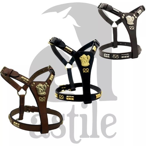 Leather studded dog harness - studded,