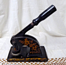 Antique Victorian Cast Chas Iron Letter Press Paper Embossing Stamp Floral 8"