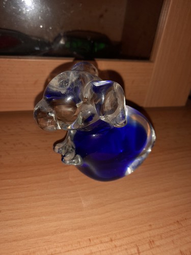 Art glass pig paperweight blue - art,