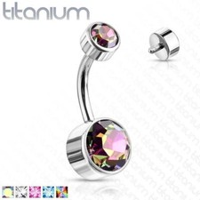 Internally Threaded Titanium Belly Bar Made With Bezel Set Swarovski Crystals