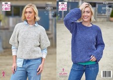 King Cole Aran Knitting Pattern - 6422 Ladies Aran Sweaters (2 Designs)