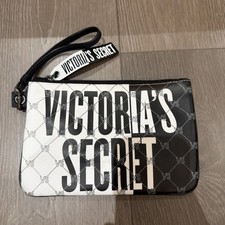 Victoria's Secret Monogram Black & White Cosmetic Makeup Clutch Wrislet Bag 