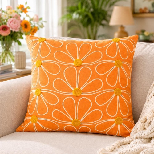 Orange daisy embroidered - daisy,