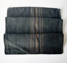 Antique Black Linen Grain Sack: Brown Stripe Vintage Floorsack Fabric