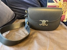 Celine Claude Shoulder Bag In Shiny Calfskin Leather Black