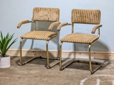 Vintage Mid Century Dining Chairs Gold Fabric Retro Cool Rare Unique X2 Pair