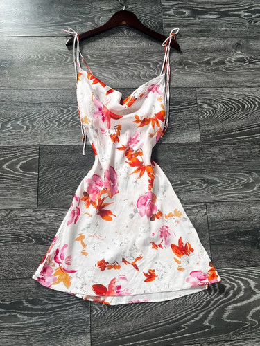 Floral satin cowl neck strappy