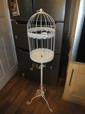 Vintage  White  Metal Floor Standing Bird Cage/Plant Stand with 3 Legs H 137cm