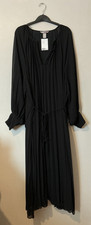 H&M Pleated Chiffon Dress Tie Waist Long Sleeve Size 24/26 Uk BNWT £44.99 Black