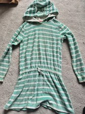 Girls Next Towelling Hooded Swim Beach Robe Green Stripes Age 8 Years