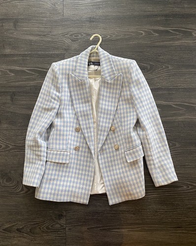 Zara blue houndstooth blazer - blue,