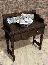 Dolls House 1/12 Scale Miniature Tiled Wash Stand & Artisan Jug & Bowl
