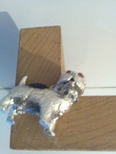 Sterling Silver Dog Pin Cushion With Emerald Collar And Ruby Eyes Stamped  Base.