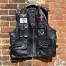 Vintage Leather Biker Vest Men’s 2XL Motorcycle Skull Patches 8 Ball Rock Metal