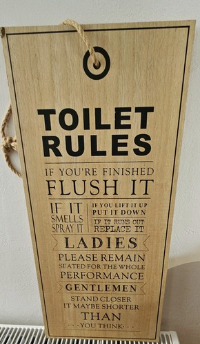 Rustic wood toilet rules sign - rules,