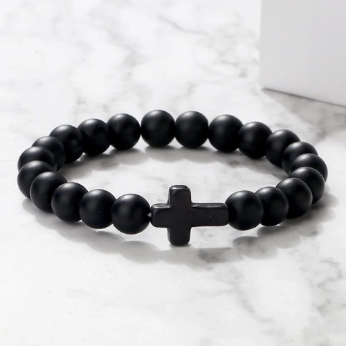Cross beaded bracelet natural - cross,