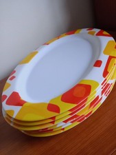 Retro Style Melamine Oval Serving Plates Set Of 6 Red Yellow 14" X 10" PartyWare