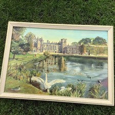 VINTAGE ORIGINAL FRAMED OIL PAINTING SIGNED NEWSTEAD ABBEY PICTURE HAND PAINTED
