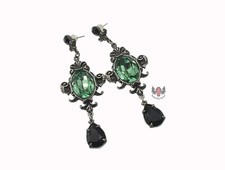 Alchemy Gothic Queen Of The Night Earrings E273 Goth Green Black Dropper Crystal
