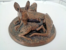 Vintage Bronze Mum and Baby Deer Statue c1970s 5.5 x 5 x 3in Weight 1.5LBS Used