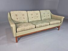 Vintage Swedish 3 Seat Sofa Floral Green Cotton Teak 1960s Retro MCM EB7775 M3SS