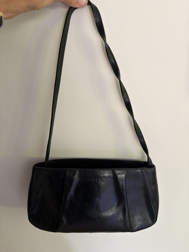 Black leather furla clutch bag - black,
