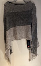 Cotton Traders Ladies’ Poncho Grey Round Neck with Fringe - New with Tags 0327