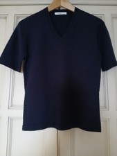 Vintage Ladies 100% Cashmere Hawick Scotland Short Sleeve Navy Sweater Small