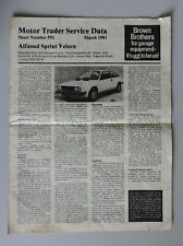 Alfasud Sprint Veloce Motor Trader Service Data Sheet No.592 1981