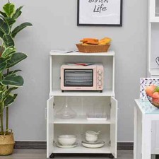 HOMCOM Kitchen Storage Unit Microwave Cart Trolley on Cabinet Wheels Shelf White