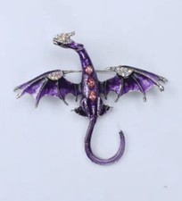 Fashion Crystal Enamel Flying Purple Dragon Brooch Pin Women Costume Jewelry 