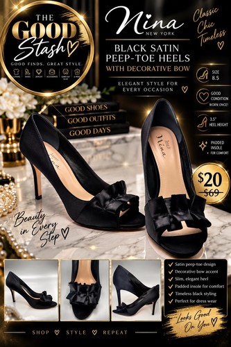 Nina black satin peep - nina, peep-toe