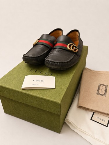 Gucci men black leather gg - black,