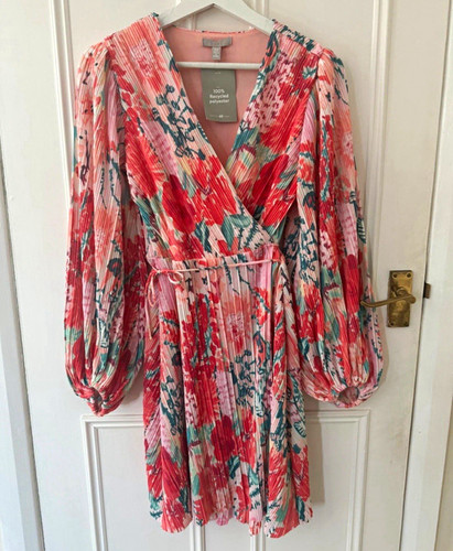 Wrap dress pink floral - dress, xs