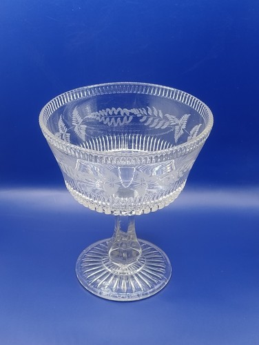 Antique etched glass goblet - glass,