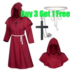 Medieval Monk Hooded Robe Cloak Halloween Fancy Dress Priest Cosplay Costume New