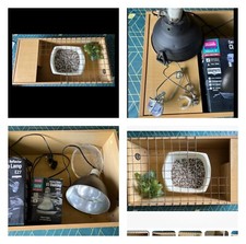 Tabletop Tortoise Enclosure setup. Heat Lamp, Decorations, Gravel & Sand