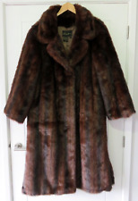 DENNIS BASSO LONG FAUX FUR LUXURIOUS BROWN MAHOGANY TONED COAT JACKET L LARGE