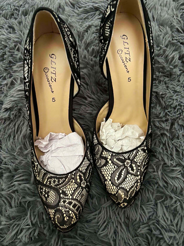 Ladies black cream lace effect - ladies, black/cream