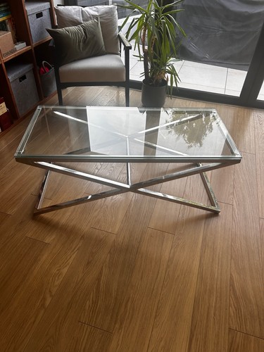Glass and chrome coffee table - glass,