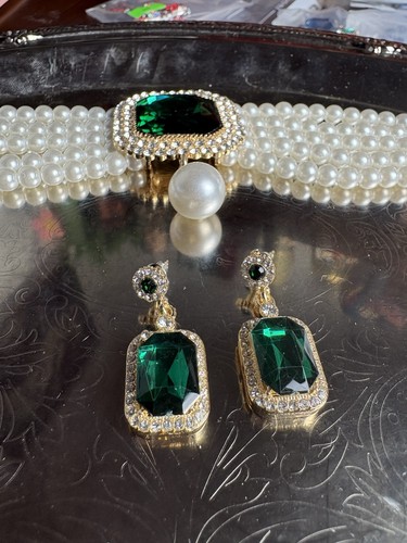 Emerald pearl bracelet set - emerald, &
