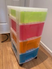 Storage tower with 4 colourful drawers  and wheels - office, garage etc