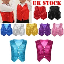 Children Kids Sequins Waistcoat Vest Boys Girls Jazz Party Dance Show Costumes