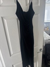 Zara Size M Black Velvet Midi Dress With Rhinestone Straps Split Hem
