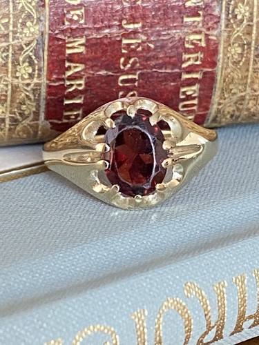 Gents 9ct gold garnet - garnet,