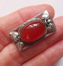 Art Nouveau Vintage Sterling Silver Carnelian Brooch R4M